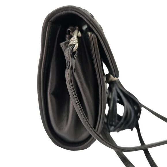 80s Aspects NY Tassel Woven Leather Crossbody/Clutch Bag Slim Strap Gray Silver - Picture 6 of 12